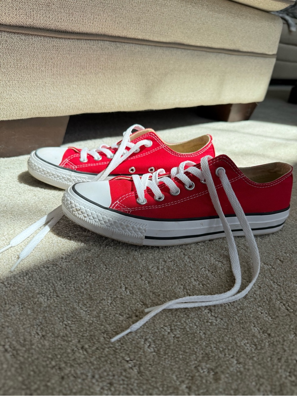 Converse Low-Top Canvas Sneakers in Red with White Trim
